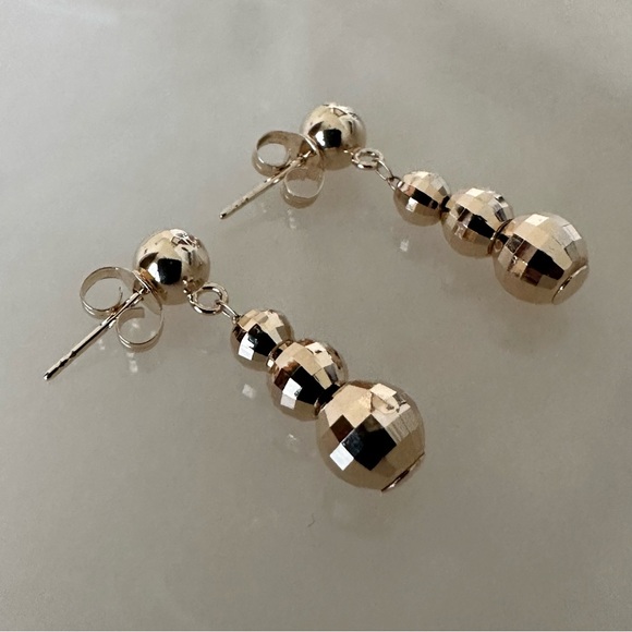 14k Solid Gold Dangle Disco Ball Earrings - Picture 7 of 15